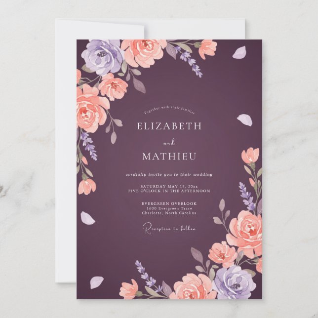 Invitation Mariage peint Abricot prune (Devant)