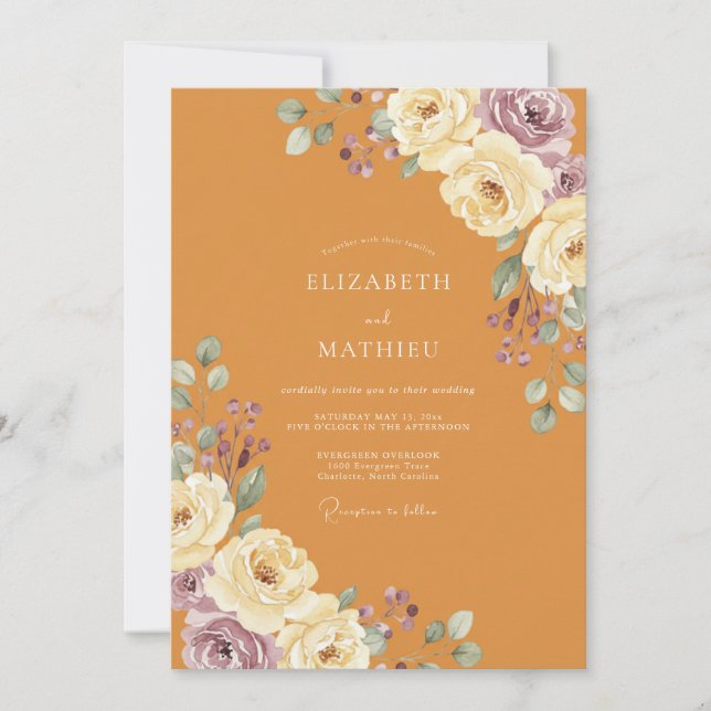 Invitation Mariage peint ambre lavande (Devant)
