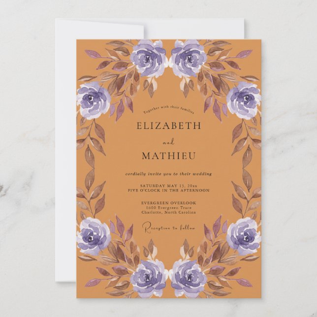 Invitation Mariage Peint Ambre Violet (Devant)