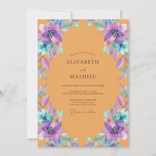 Invitation Mariage Peint Ambre Violet (Devant)