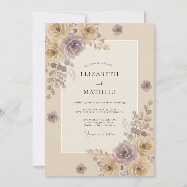Invitation Mariage Peint Améthyste Champagne (Devant)