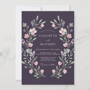Invitation Mariage Peint Antique Argent Plum