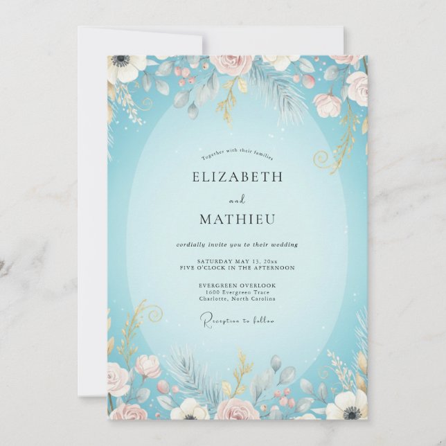 Invitation Mariage peint Aqua Blush (Devant)