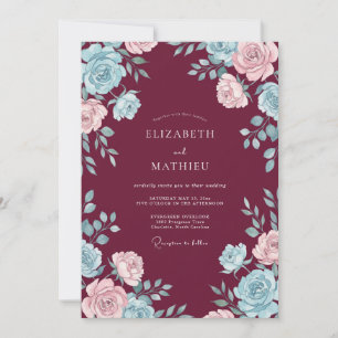 Invitation Mariage Peint Aqua Bordeaux