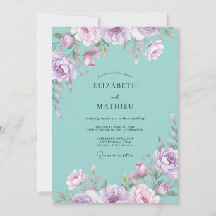 Invitation Mariage Peint Aqua Lilas