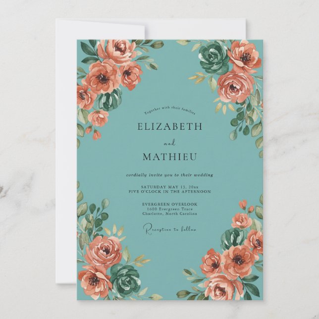 Invitation Mariage peint Aqua Peach (Devant)