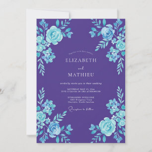 Invitation Mariage Peint Aqua Violet