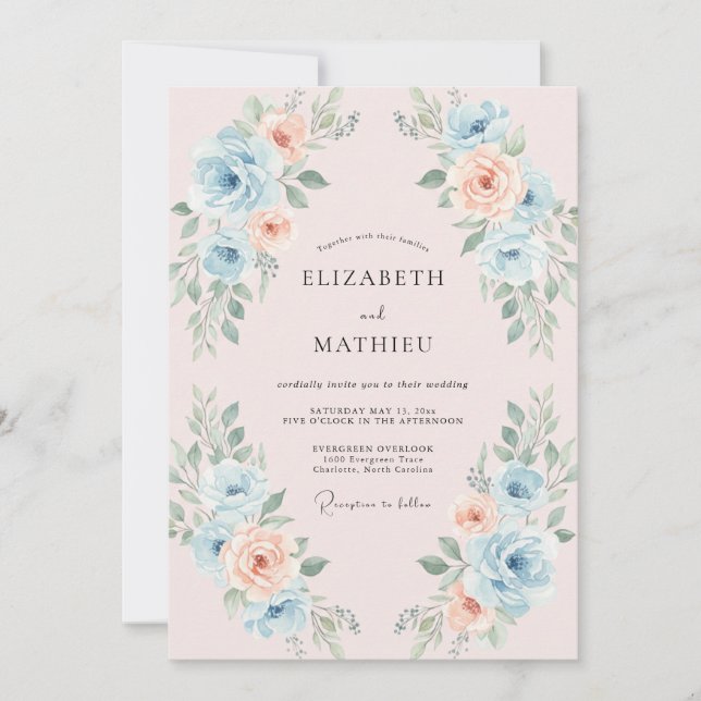 Invitation Mariage peint aquarelle Abricot Azur (Devant)