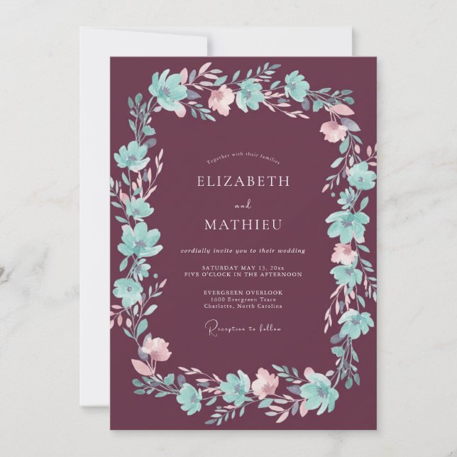 Invitation Mariage Peint Aquarelle Prune (Devant)