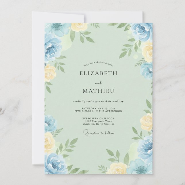 Invitation Mariage peint au beurre céruléen (Devant)