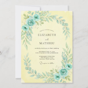 Invitation Mariage peint au bleu ardoise et jaune