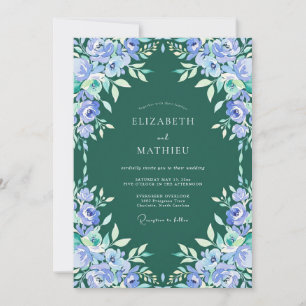 Invitation Mariage peint au bleu-myosotis sarcelle