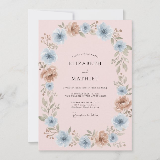 Invitation Mariage peint au Bleuet Cuivré (Devant)