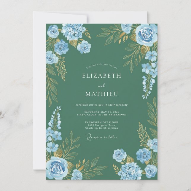 Invitation Mariage Peint au Bleuet de Genévrier (Devant)