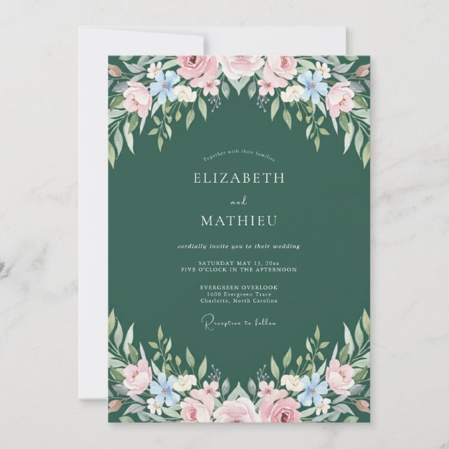 Invitation Mariage peint au Bleuet de la Forêt (Devant)