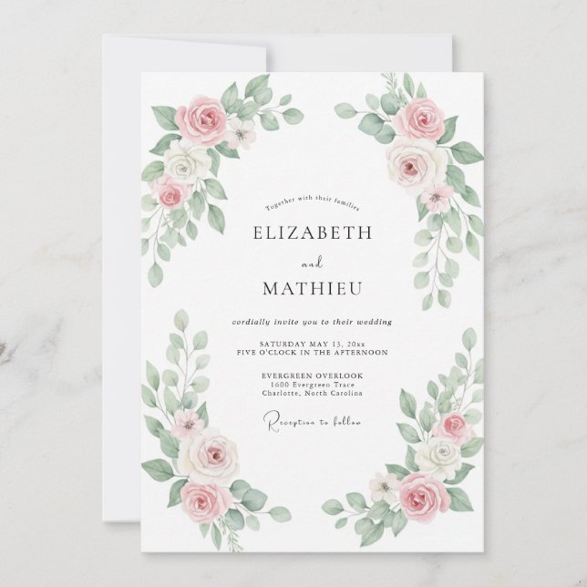 Invitation Mariage Peint au Blush Sage (Devant)