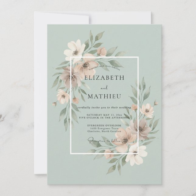Invitation Mariage peint au céladon atténué (Devant)