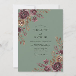 Invitation Mariage peint au céladon prune
