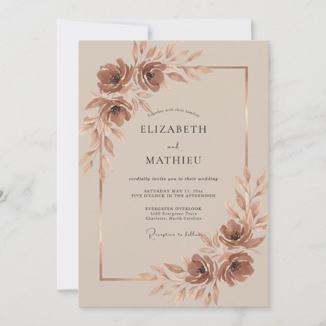 Invitation Mariage peint au Champagne cuivré (Devant)