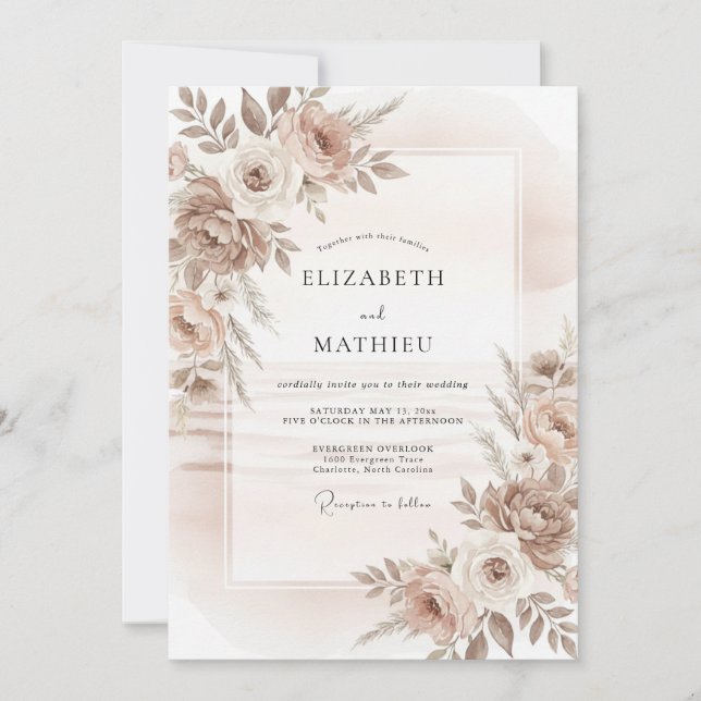 Invitation Mariage Peint au Champagne Doré (Devant)