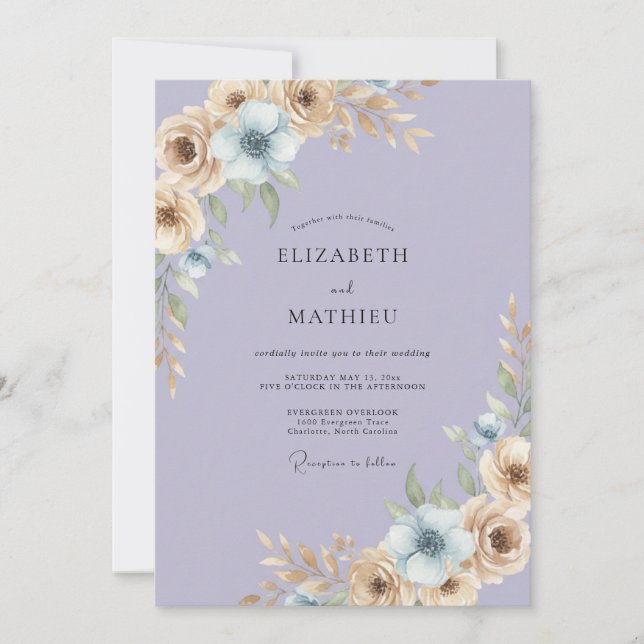 Invitation Mariage peint au Champagne Lavande (Devant)