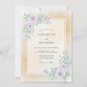 Invitation Mariage peint au champagne mauve