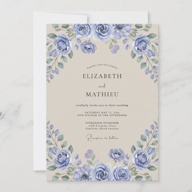 Invitation Mariage Peint au Champagne Pervenche (Devant)