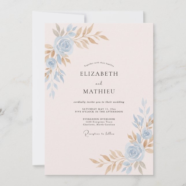 Invitation Mariage peint au Champagne rose (Devant)
