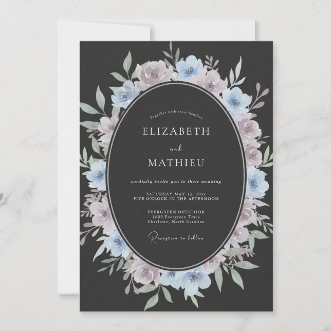 Invitation Mariage Peint au Charbon de Bois et Pervenche (Devant)