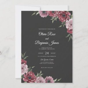 Invitation Mariage peint au charbon de magenta