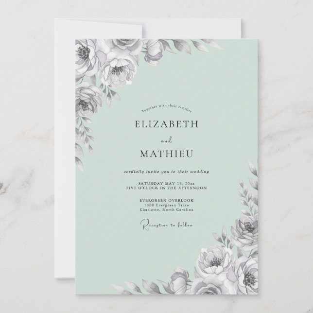 Invitation Mariage Peint au Charbon de Menthe (Devant)