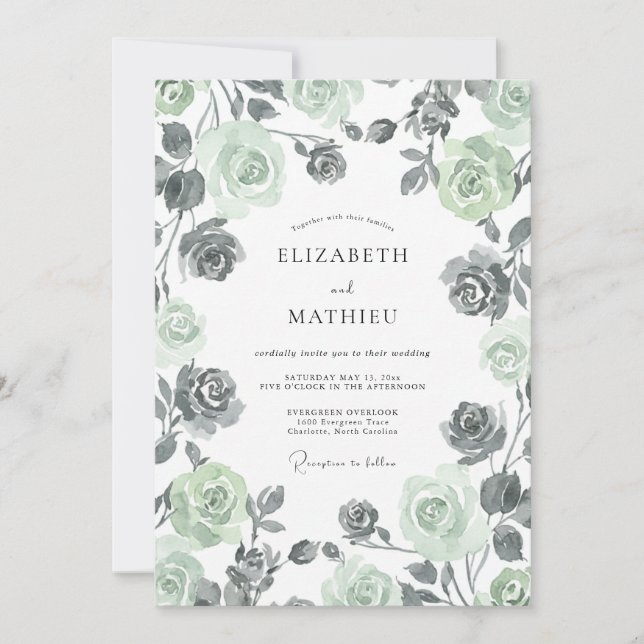 Invitation Mariage peint au charbon de sauge (Devant)