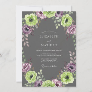 Invitation Mariage peint au charbon mauve lime