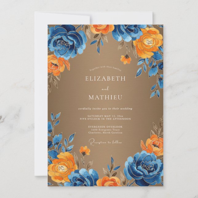 Invitation Mariage peint au cobalt ambre (Devant)