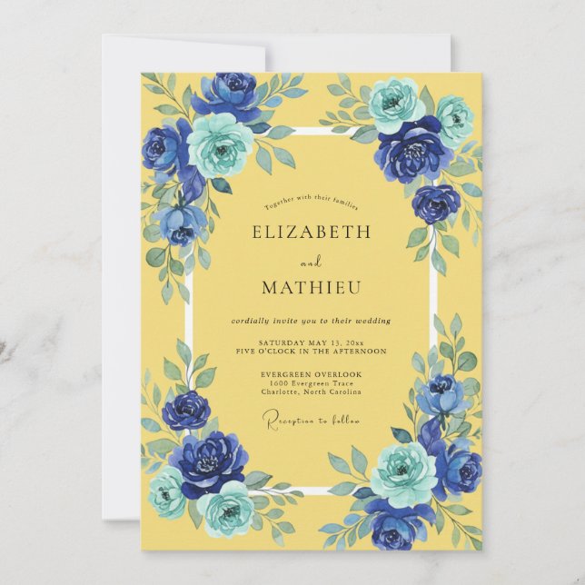 Invitation Mariage peint au cobalt au beurre (Devant)