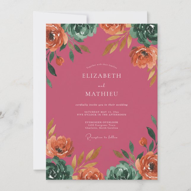 Invitation Mariage peint au corail de baie (Devant)