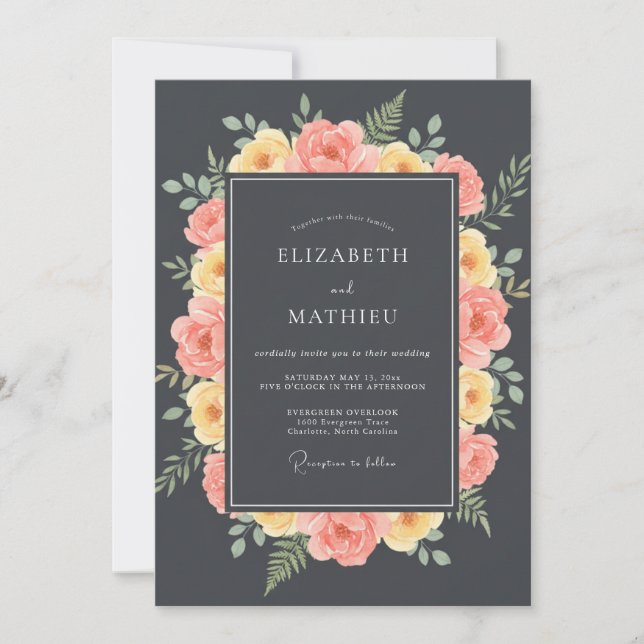 Invitation Mariage peint au corail de charbon (Devant)