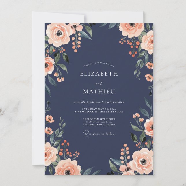 Invitation Mariage peint au corail de minuit (Devant)