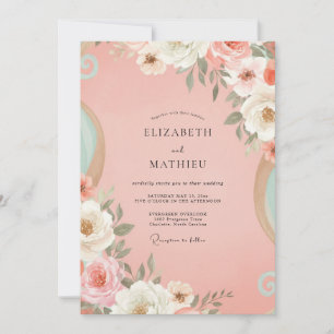 Invitation Mariage peint au corail et pêche