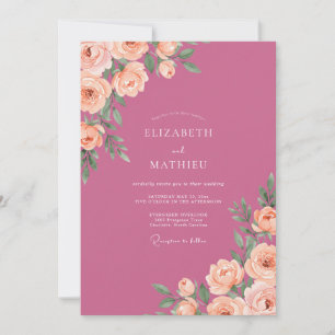 Invitation Mariage Peint au Corail Magenta