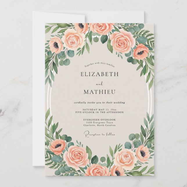 Invitation Mariage peint au Coral Sage (Devant)