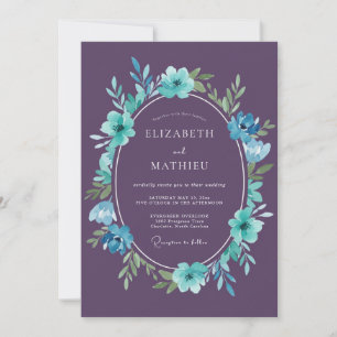 Invitation Mariage peint au cyan prune