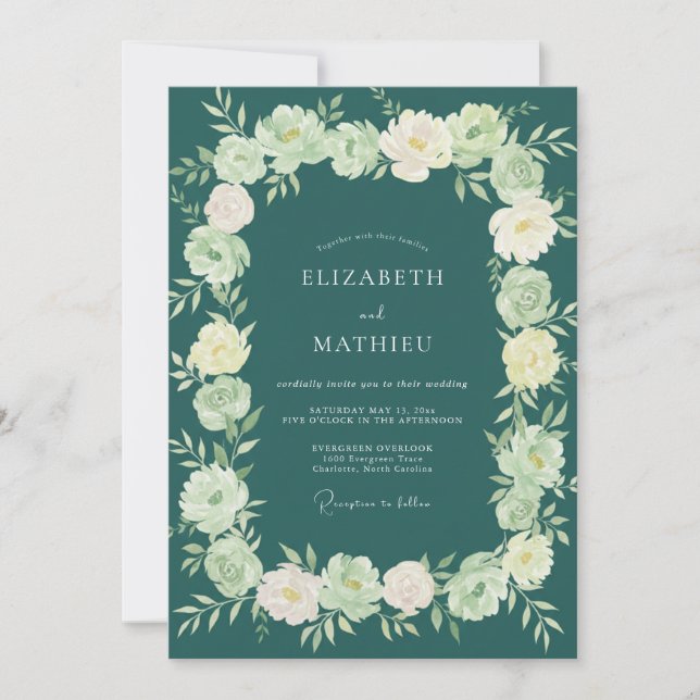 Invitation Mariage peint au Jade foncé (Devant)