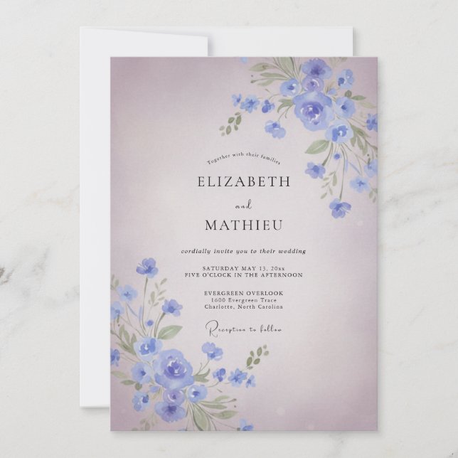 Invitation Mariage Peint au Lavande Bleuet (Devant)
