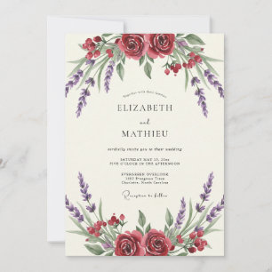 Invitation Mariage peint au lavande cramoisie