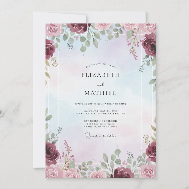 Invitation Mariage Peint au Lavande Prune (Devant)