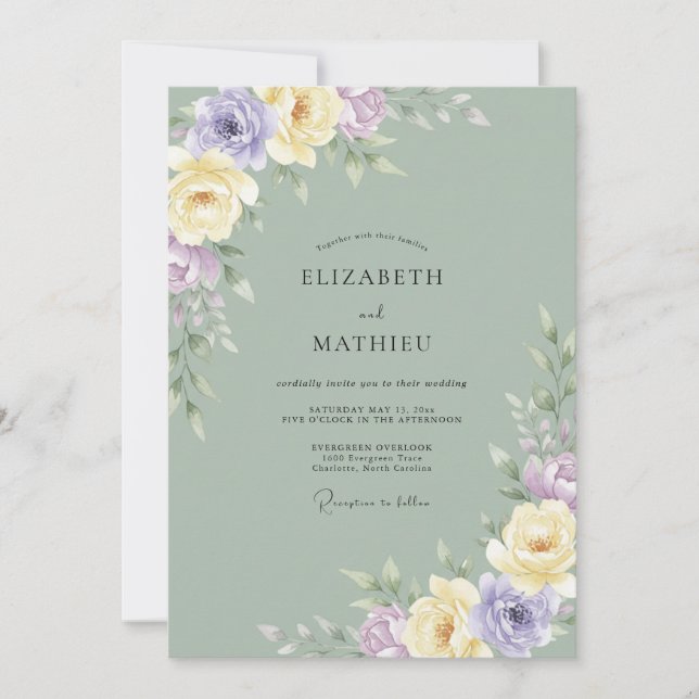 Invitation Mariage Peint au Lilas Beurre (Devant)