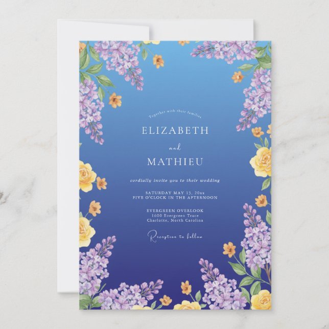 Invitation Mariage Peint au Lilas Bleuet (Devant)