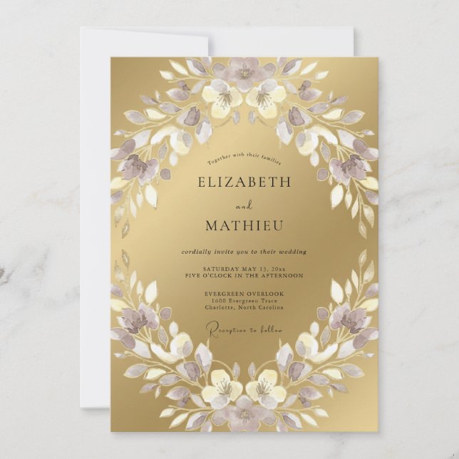 Invitation Mariage peint au lilas champagne (Devant)