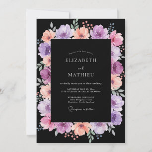 Invitation Mariage Peint au Lilas Noir